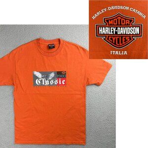 Vintage Harley Davidson T Shirt Mens Large Orange Eagle Catania Italia USA Y2K 1